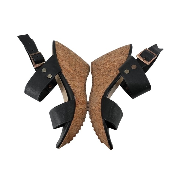 Via Modany Black Cork Platform Wedge Ankle Strap Sandals Size 37 Women’s - Picture 5 of 7